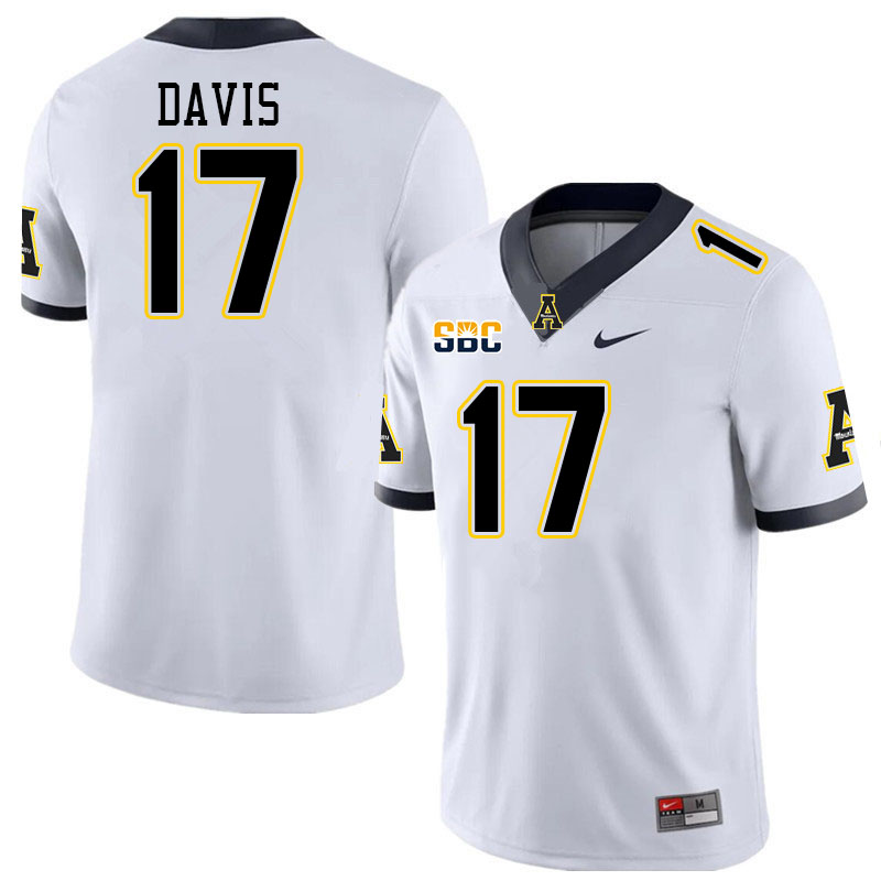 Men #17 Dashaun Davis Appalachian State Mountaineers College Football Jerseys Stitched Sale-White